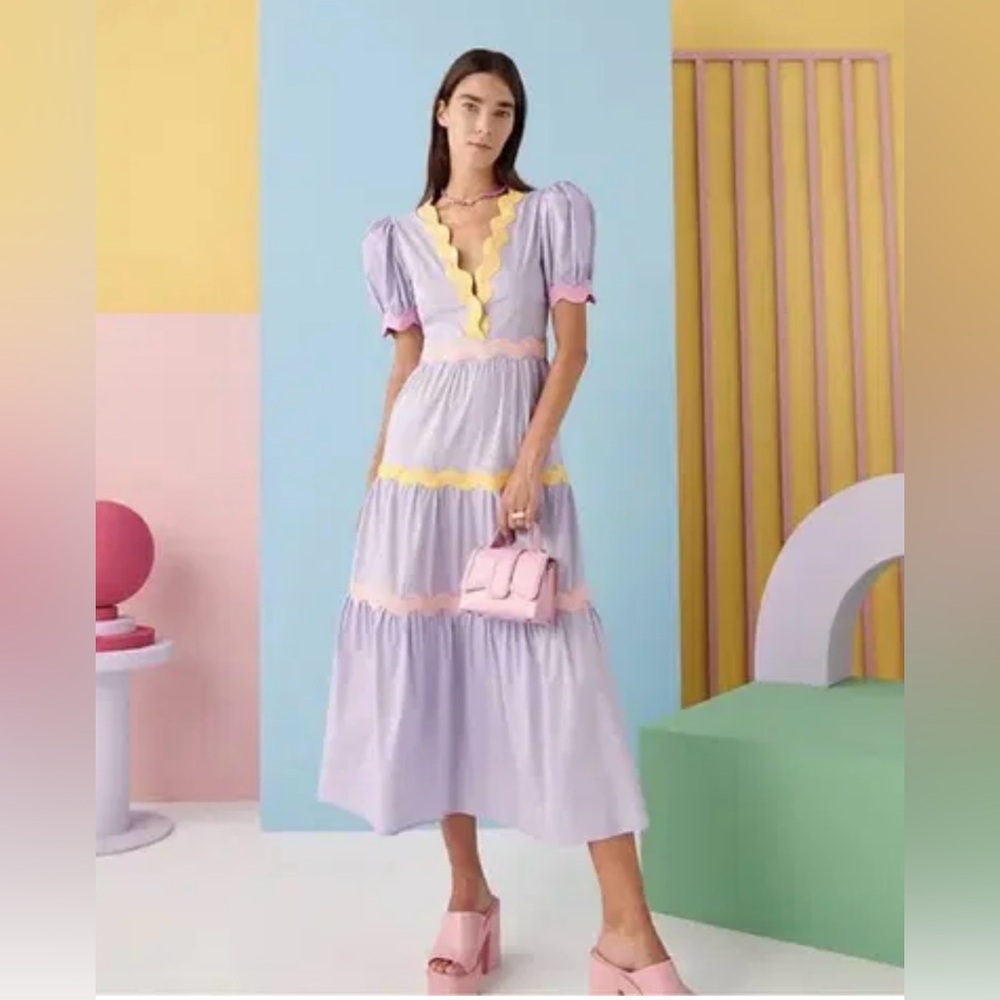 CeliaB Lavender and Yellow Midi Dress
